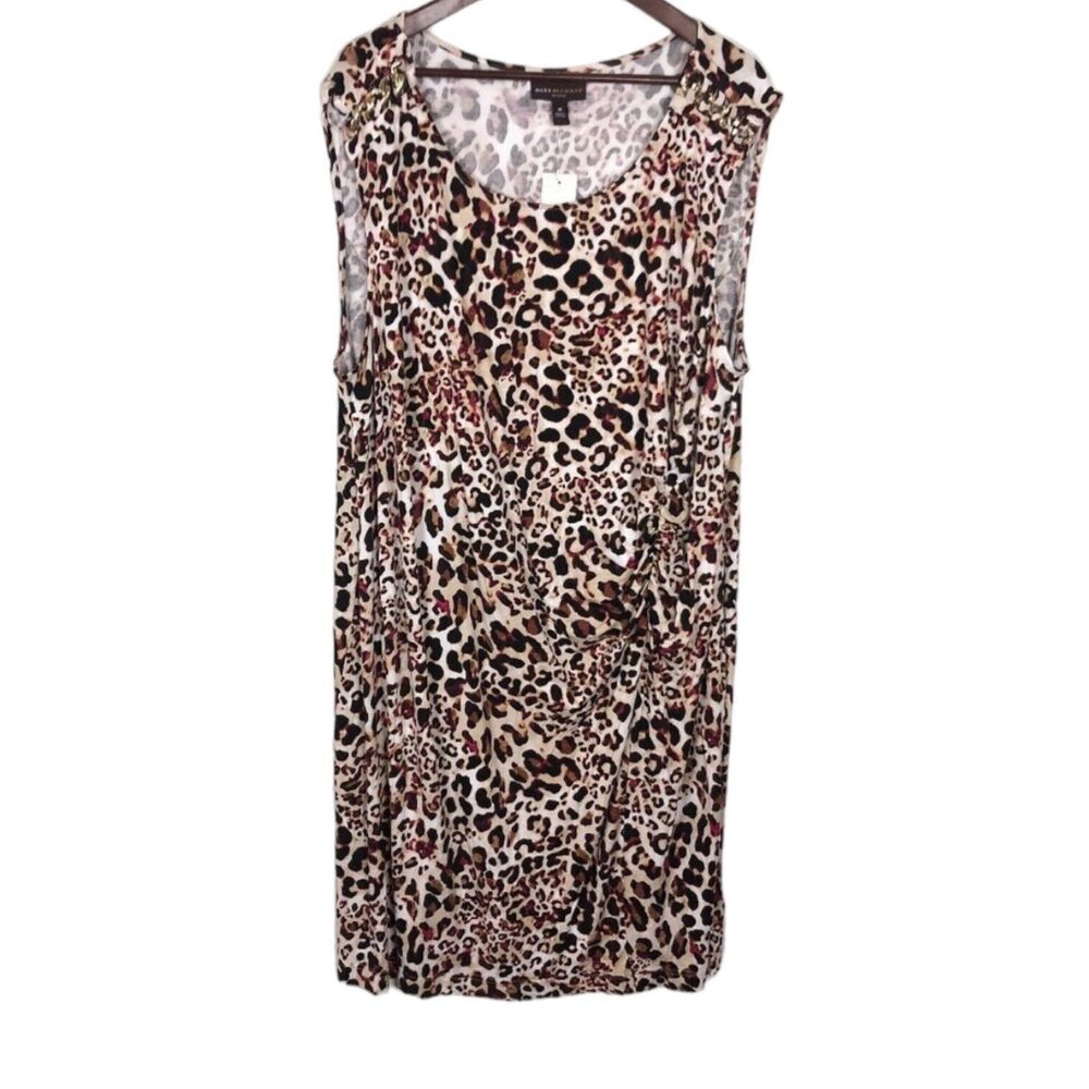 NWT Dana Buchman Black Pink Leopard Print Ruched Sleeveless Dress Women's Plus 3